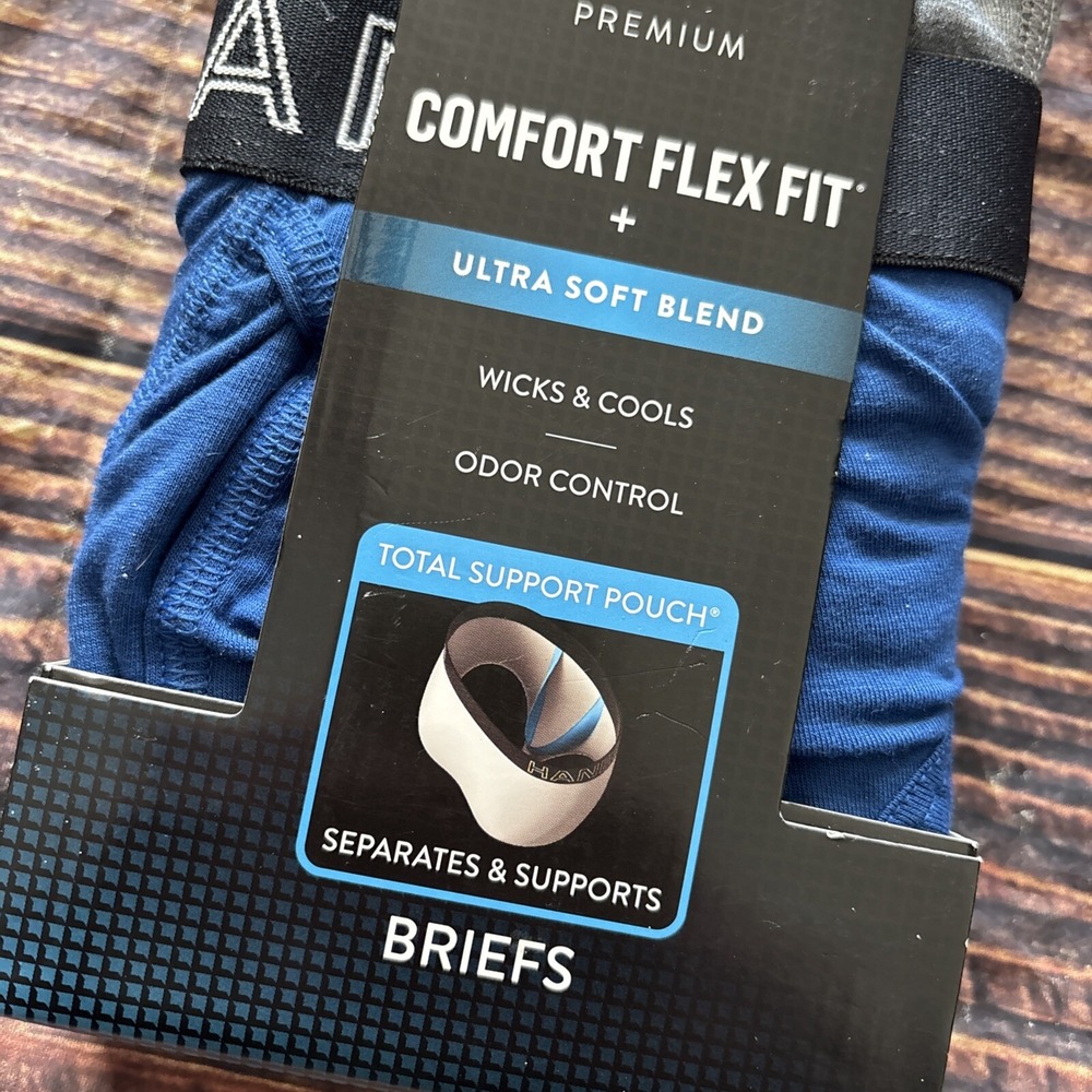 Hanes Premium Men's Briefs with Total Support Pouch 3pk Gray/Blue/Black, Small - Picture 3 of 4